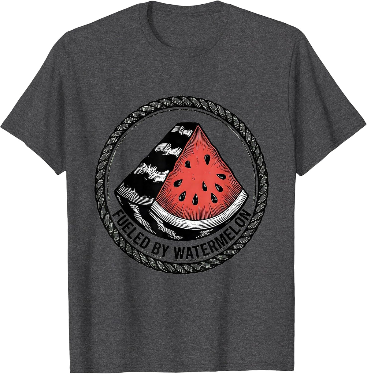 Fueled By Watermelon Summer Fruit Design T-Shirt - Dark Heather Grey