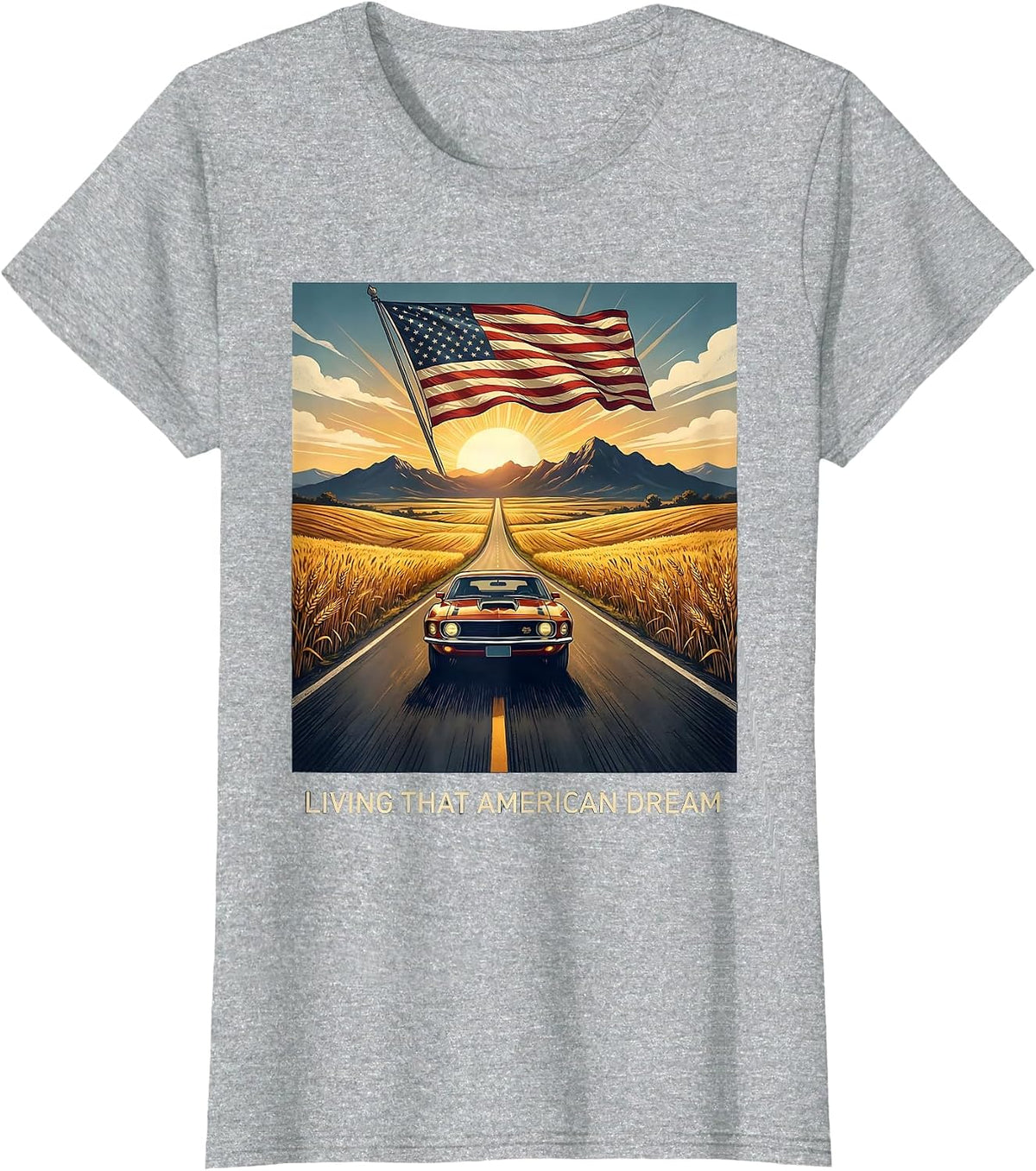 Women's Living That American Dream Patriotic Design T-Shirt - Heather Grey