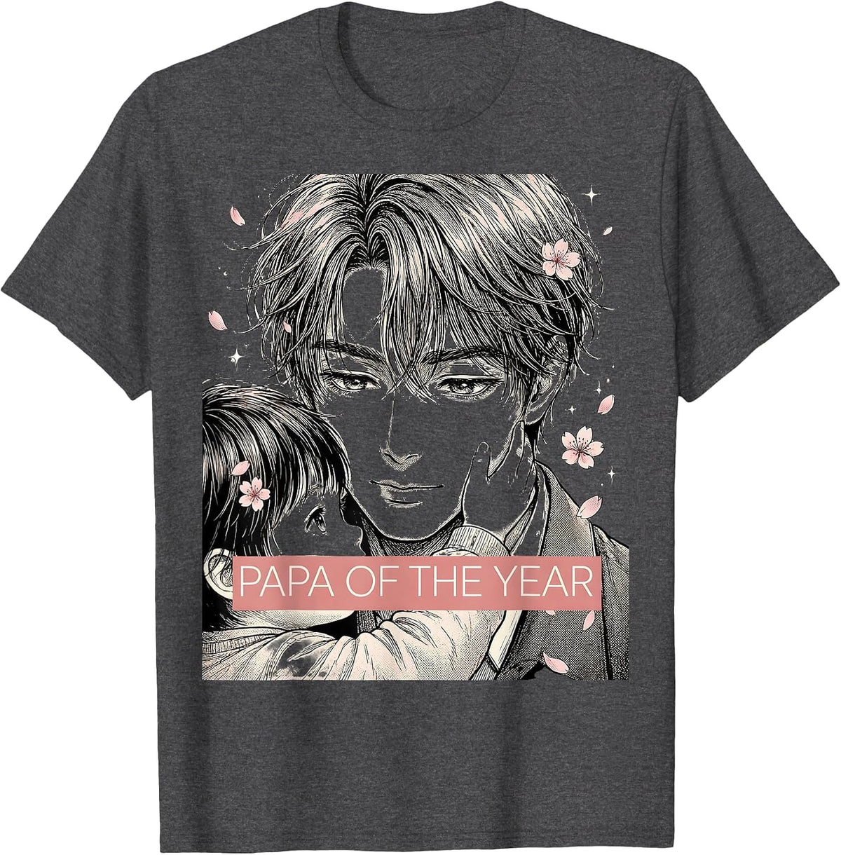 Men's Papa of the Year Proud Dad Graphic Design T-Shirt - Dark Heather Grey