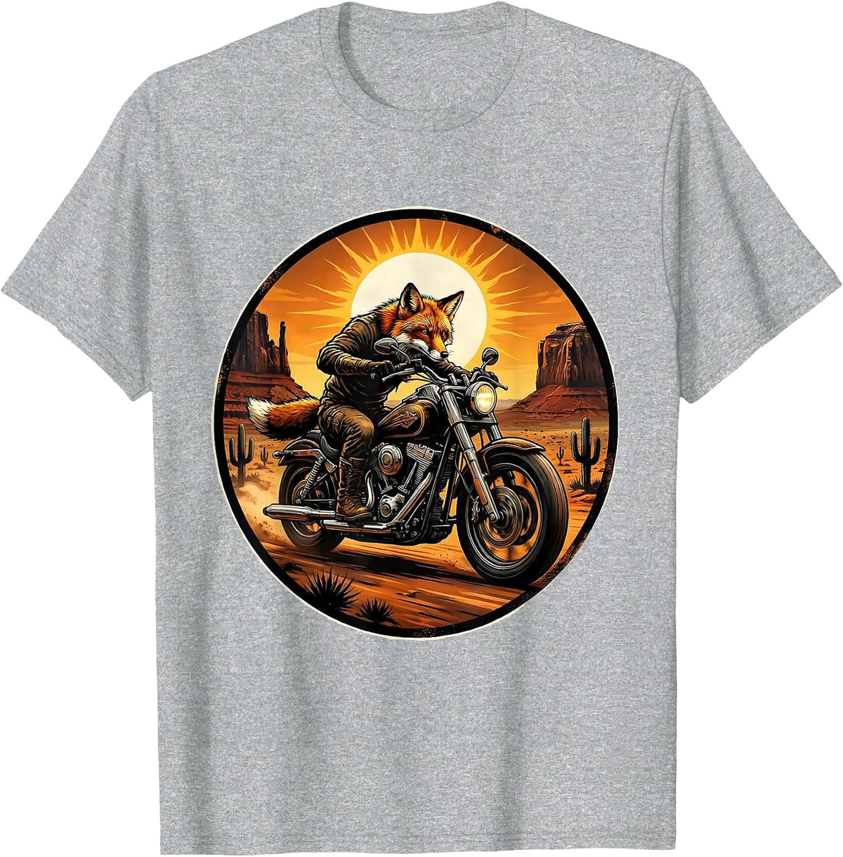 Men's Fox Rider Desert Motorcycle Graphic Tee T-Shirt - Heather Grey