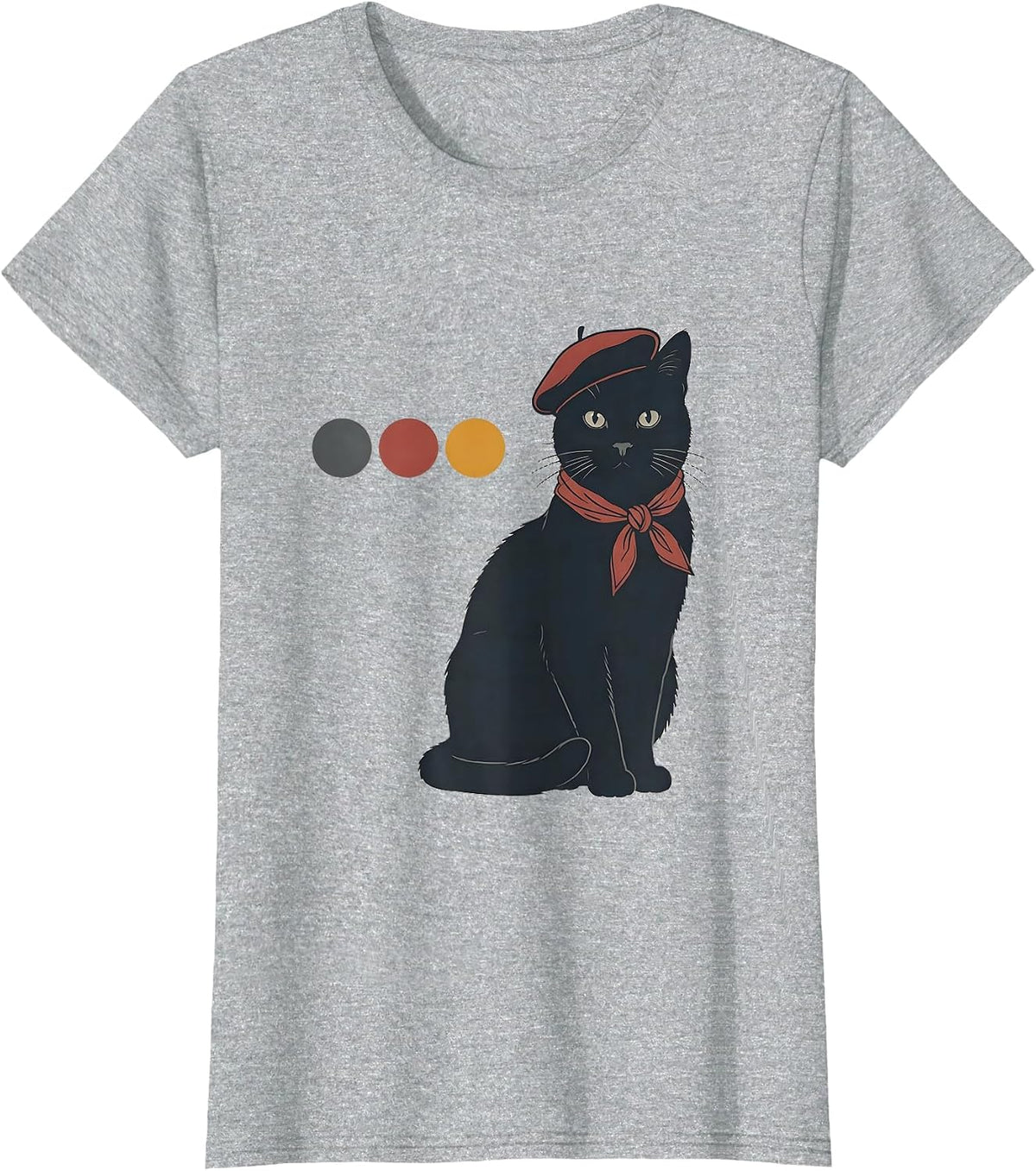 French Cat Beret Neckerchief Military Pilot Humor T-Shirt - Heather Grey