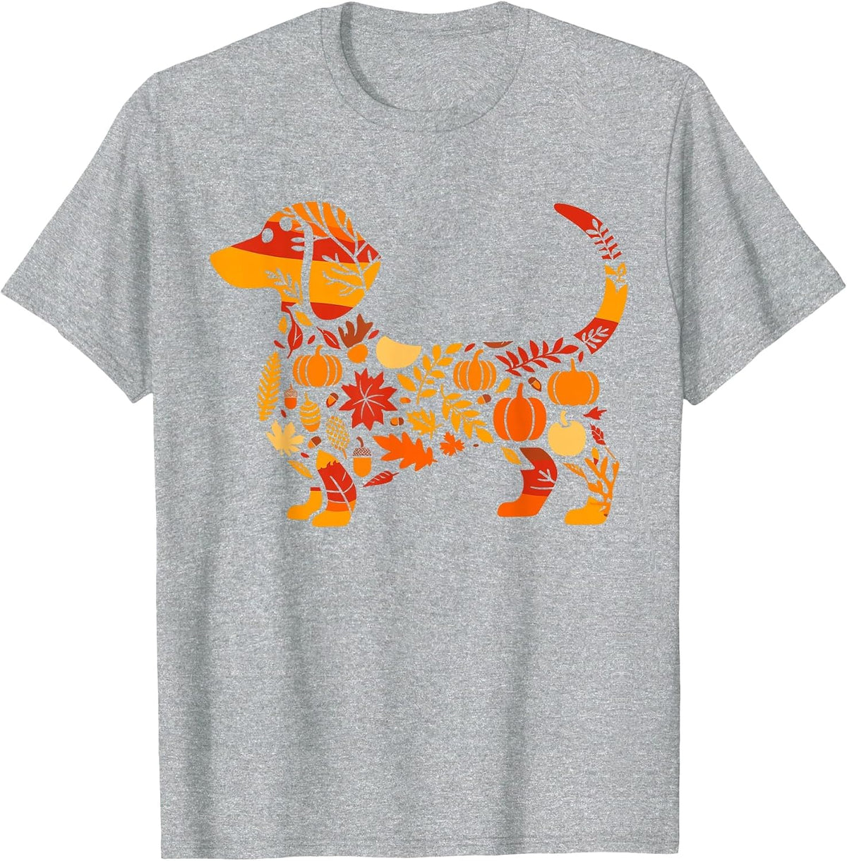 Autumn Pumpkin Fall Dachshund Thanksgiving Womens Mens Kids T-Shirt - Heather Grey