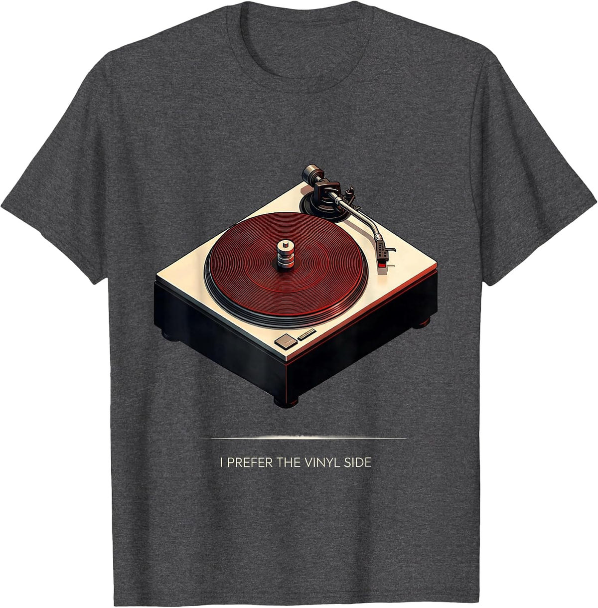 I Prefer The Vinyl Side Retro Isometric Turntable Vinyl T-Shirt - Dark Heather Grey