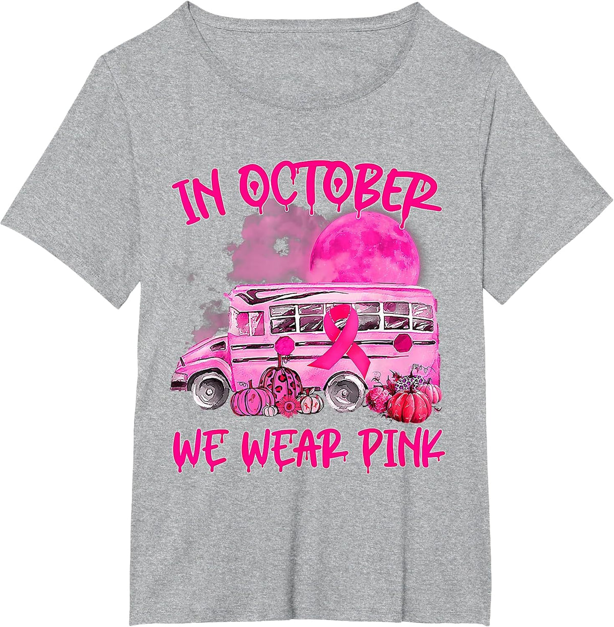 School Bus Driver Leopard Breast Cancer Awareness Month T-Shirt - Heather Grey