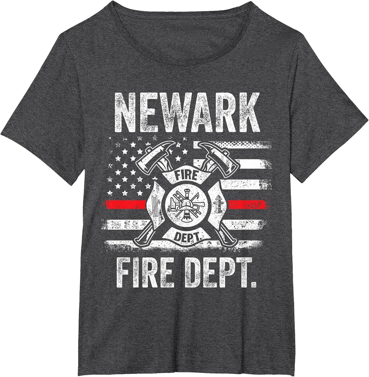 Newark New Jersey Fire Department Thin Red Line Fireman T-Shirt - Dark Heather Grey