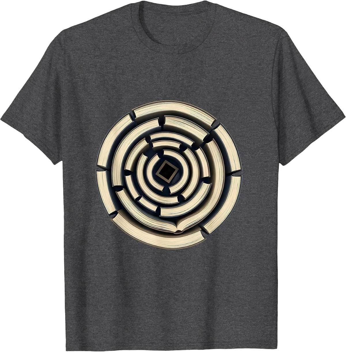 Dyslexia Awareness Books Spiral Labyrinth Maze Design T-Shirt - Dark Heather Grey