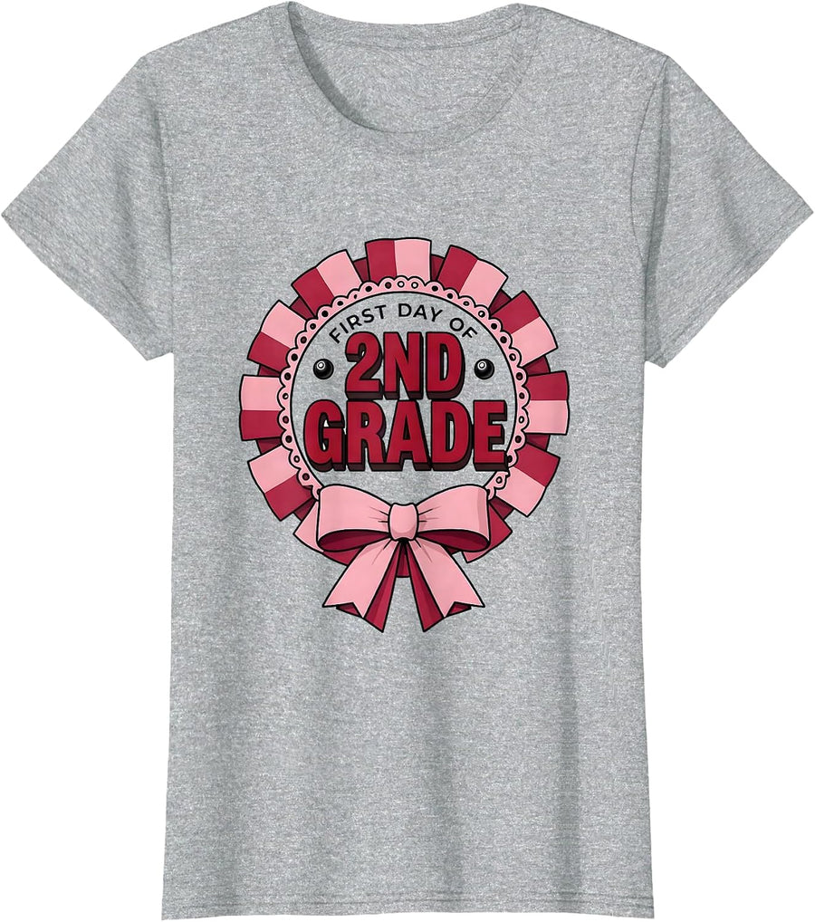 First Day Of 2nd Grade Coquette Bow Back To School Girly T-Shirt - Heather Grey