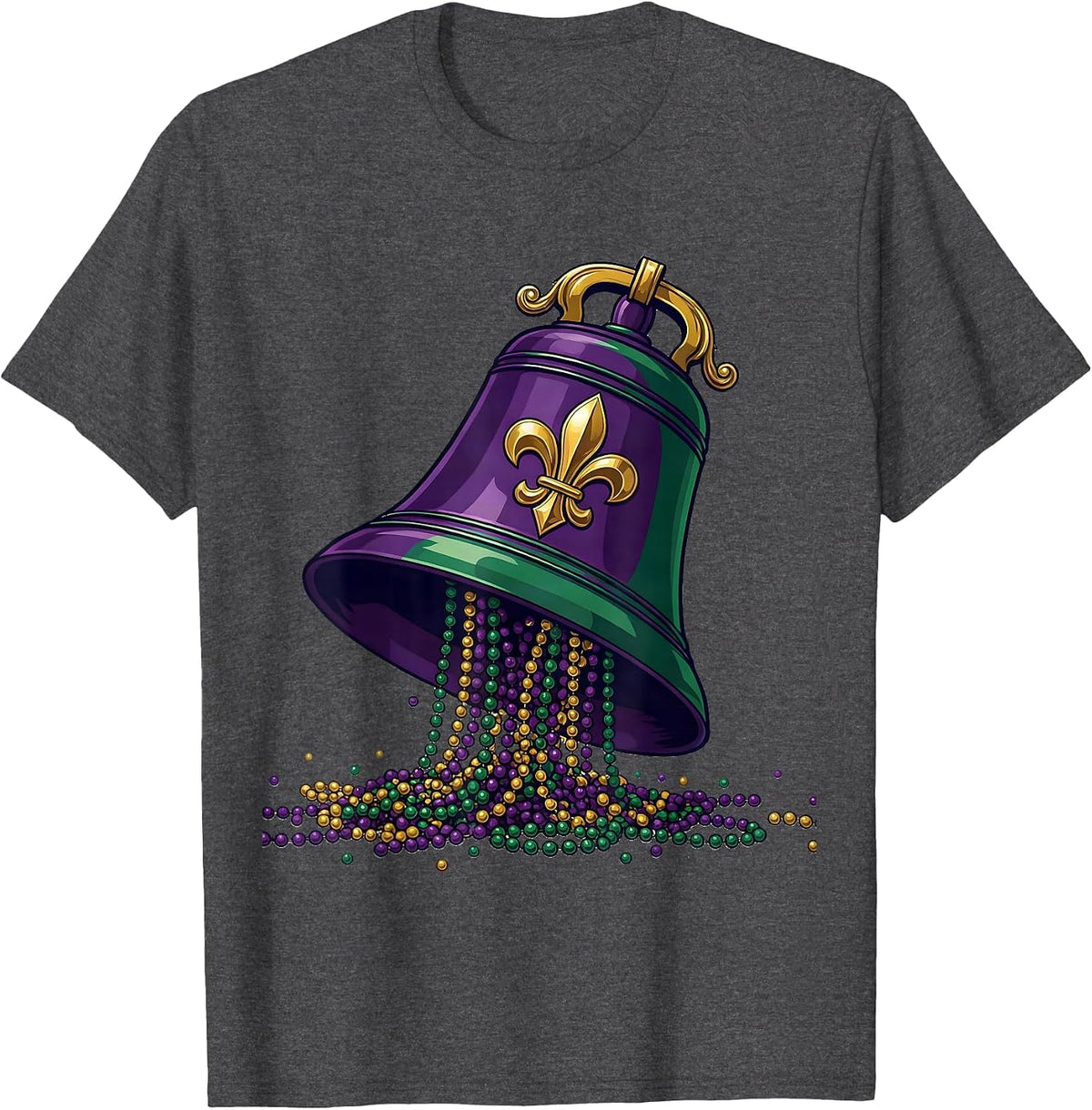 Men's Oversized Handbell Fleur De Lis Mardi Gras Party Humor T-Shirt - Dark Heather Grey