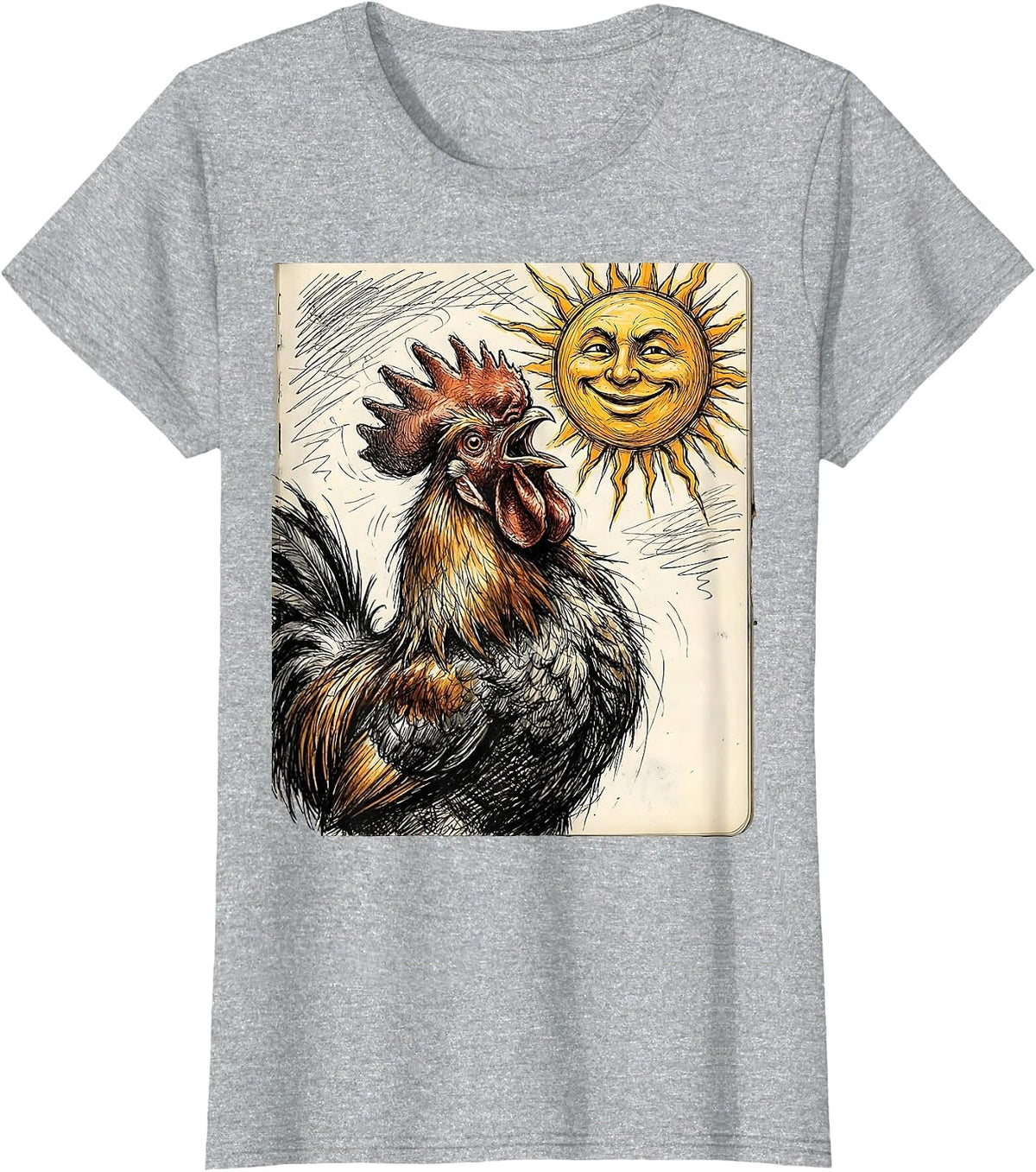 Smug Rooster Crowing at Noon Sarcastic Design T-Shirt - Heather Grey