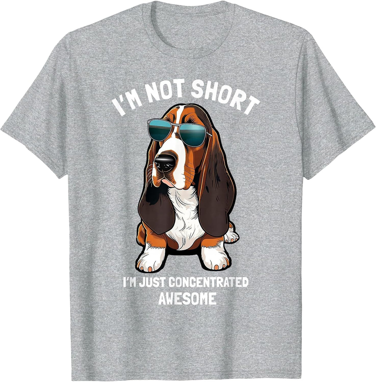 Im Not Short Im Just Concentrated Awesome Funny Basset Hound T-Shirt - Heather Grey