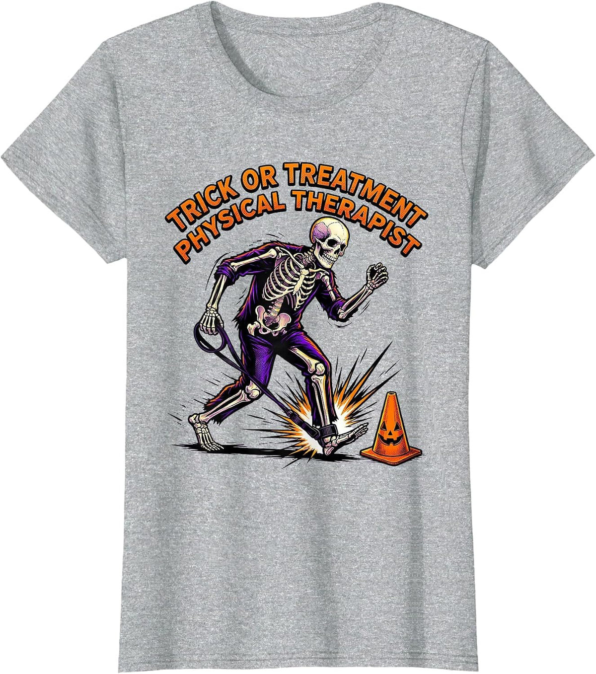 Trick Or Treatment Physical Therapist Halloween Comic Book T-Shirt - Heather Grey