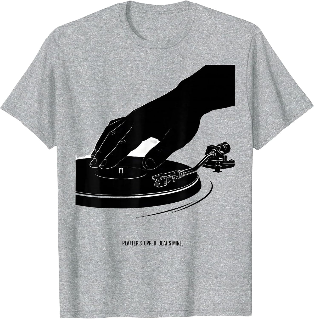 Men's Platter Stopped Beat's Mine Vinyl Record Collector DJ Humor T-Shirt - Heather Grey