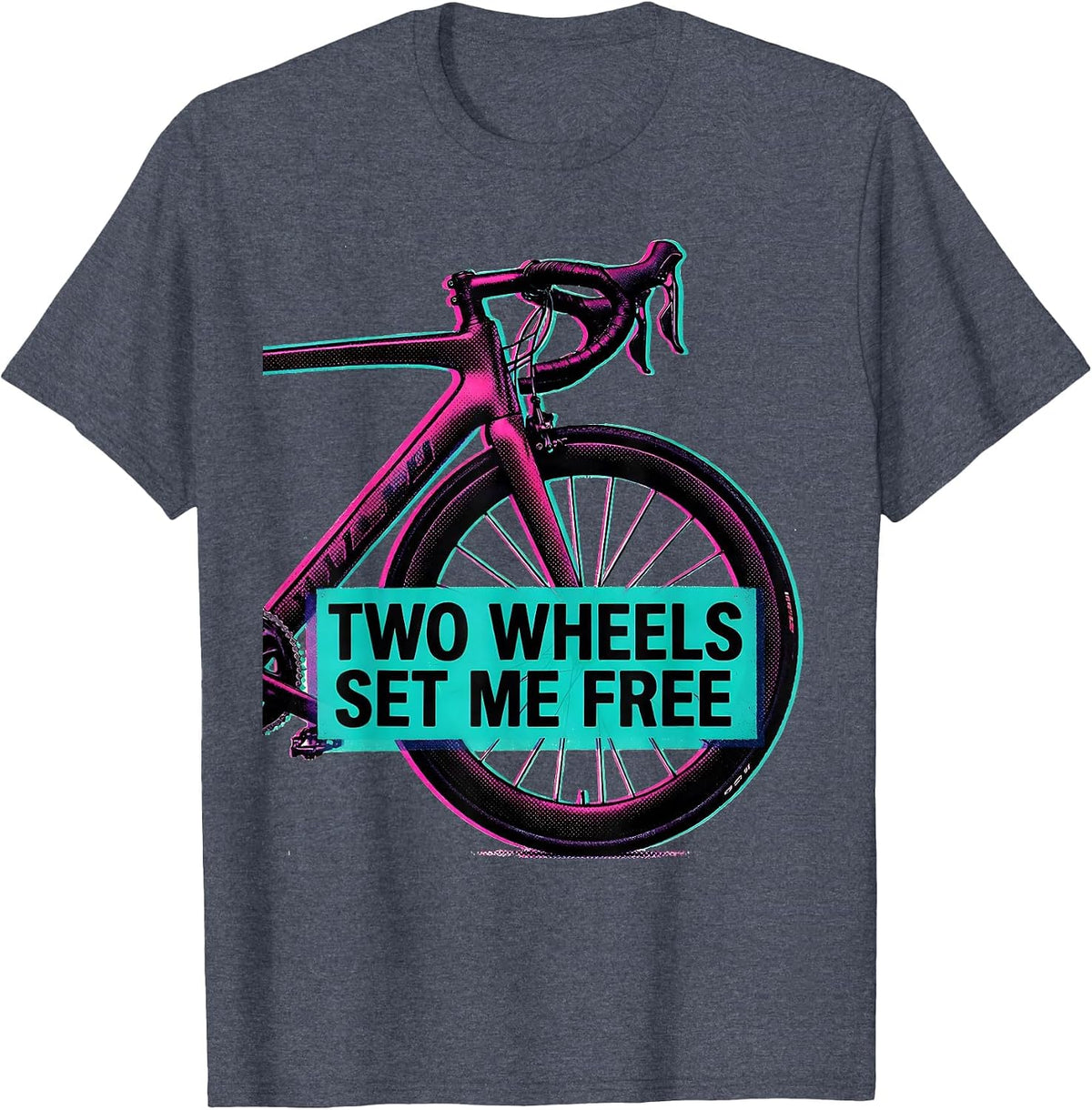 Men's Two Wheels Set Me Free Cycling Design T-Shirt - Heather Blue