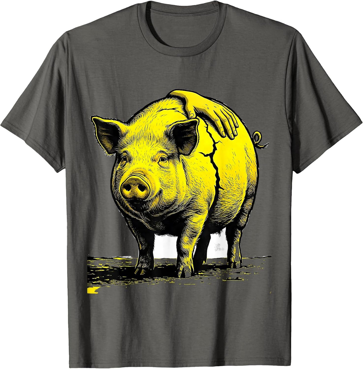 Men's Oversized Pig Stencil Farm Animal Lover Gift T-Shirt - Asphalt Grey
