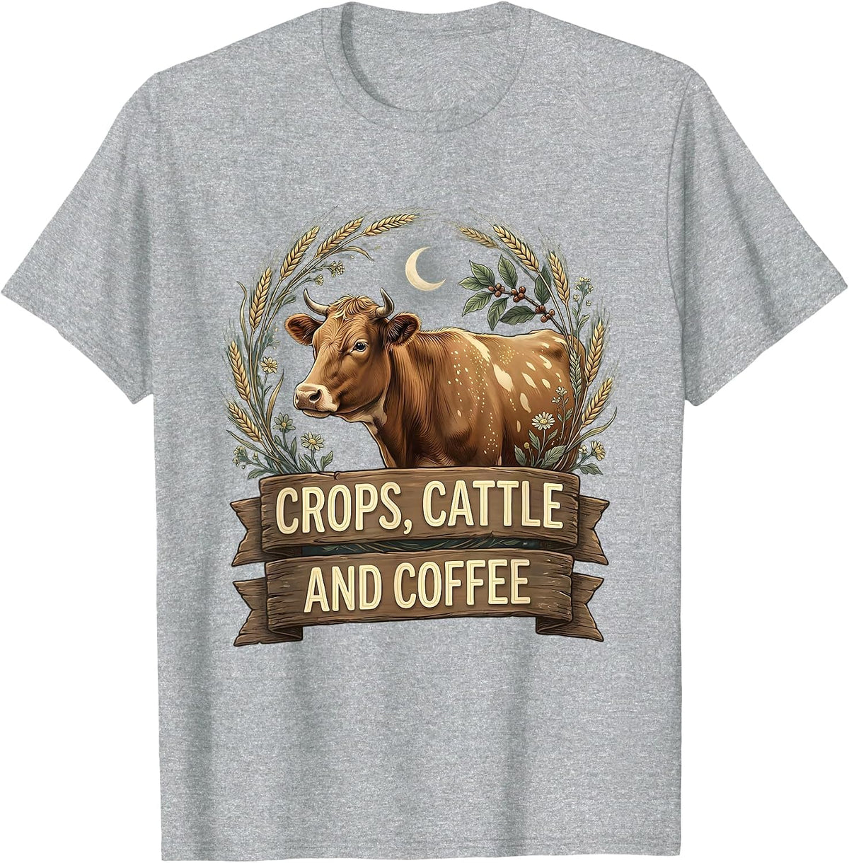 Men's Crops Cattle and Coffee Farming Life Design T-Shirt - Heather Grey