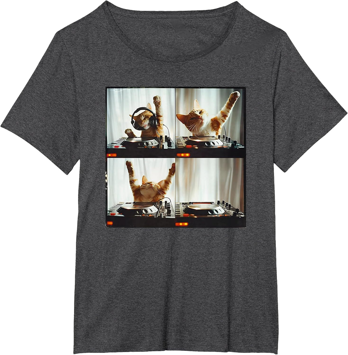 DJ Cat Photo Booth Funny Cat T-Shirt - Dark Heather Grey