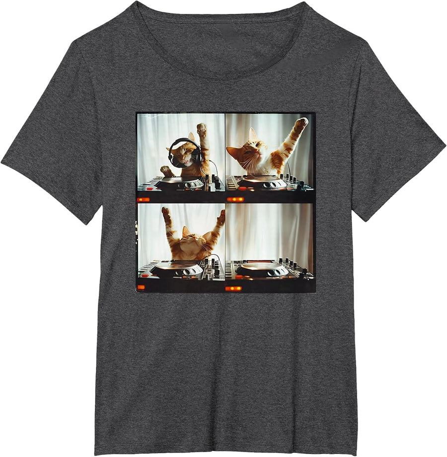 DJ Cat Photo Booth Funny Cat T-Shirt - Dark Heather Grey