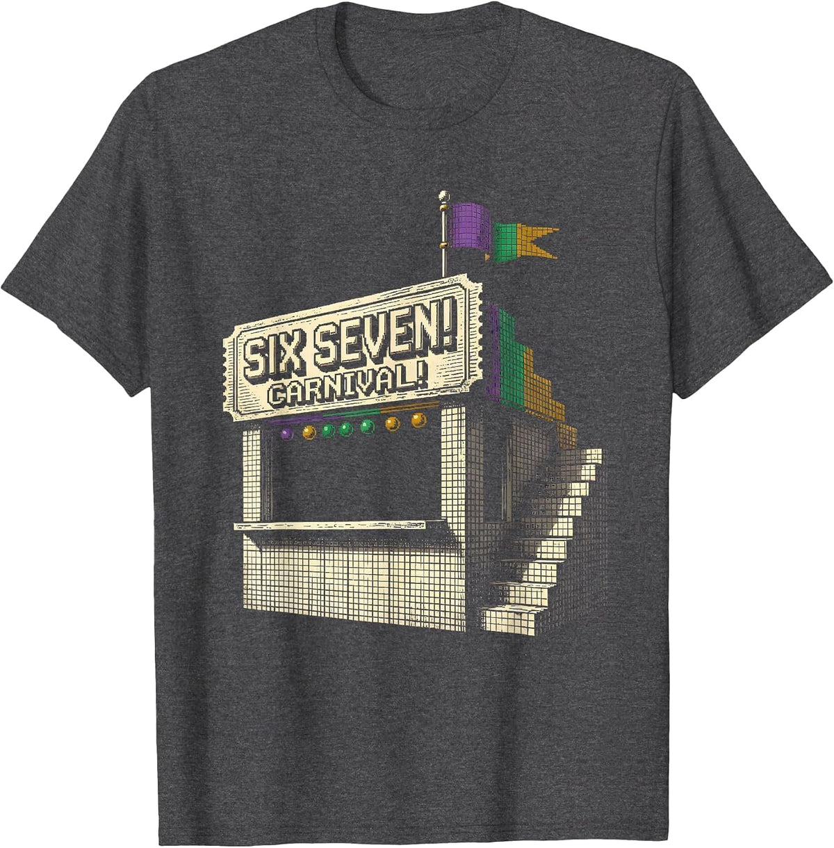 Men's Six Seven! Carnival Pixel Art Mardi Gras Meme Kids Humor T-Shirt - Dark Heather Grey
