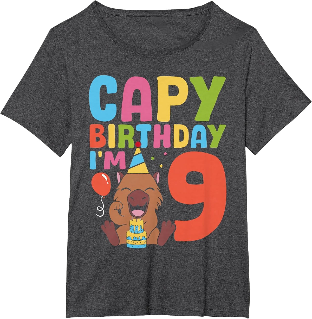Capy Birthday I'm 9 Capybara 9th Birthday Decorations T-Shirt - Dark Heather Grey