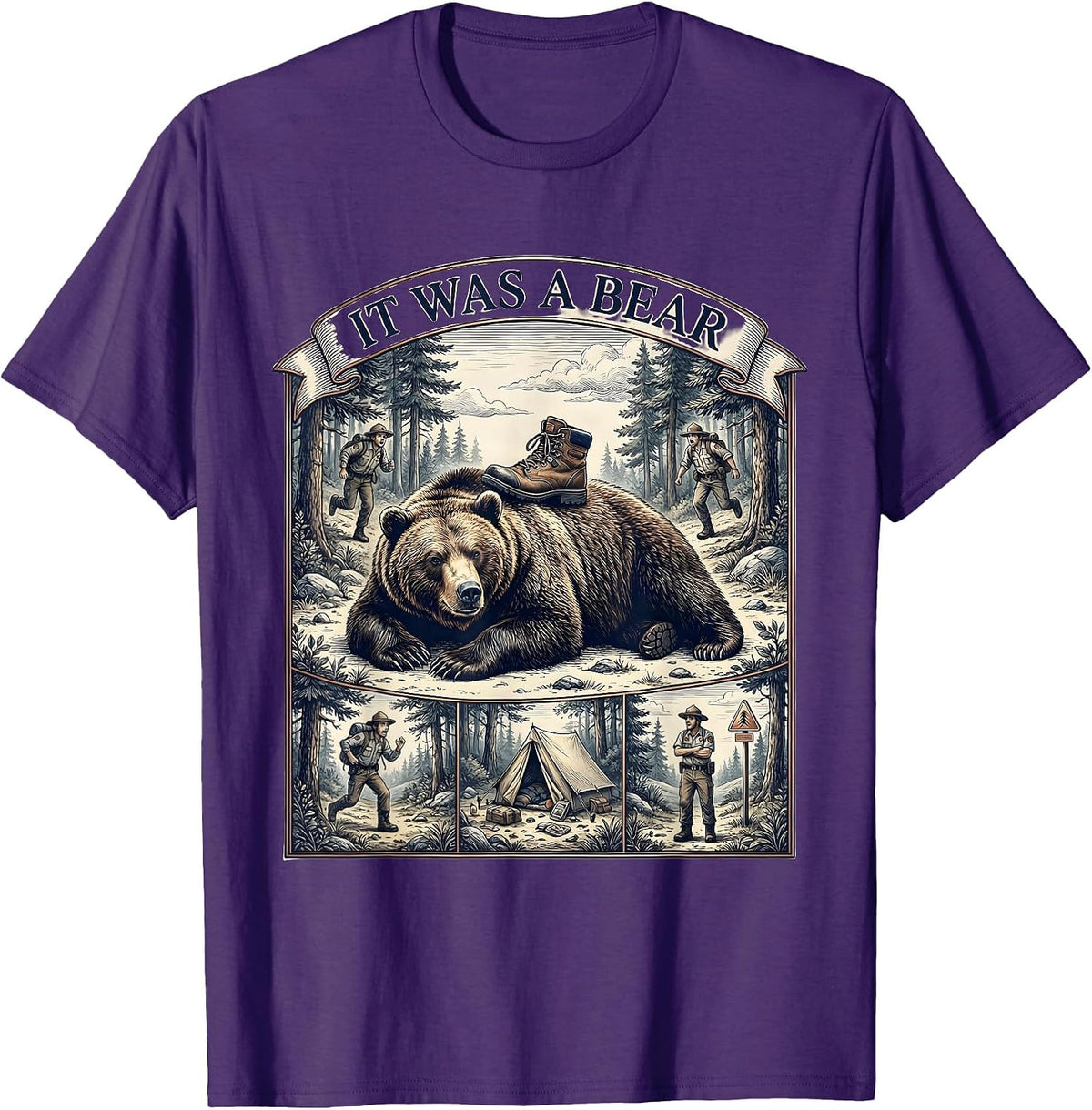 Men's It Was A Bear Funny Bear Lover Wildlife Humor Gift T-Shirt - Purple