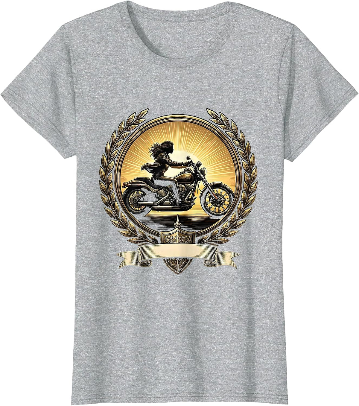 Woman Rider Cruiser Motorcycle Sunset Graphic T-Shirt - Heather Grey