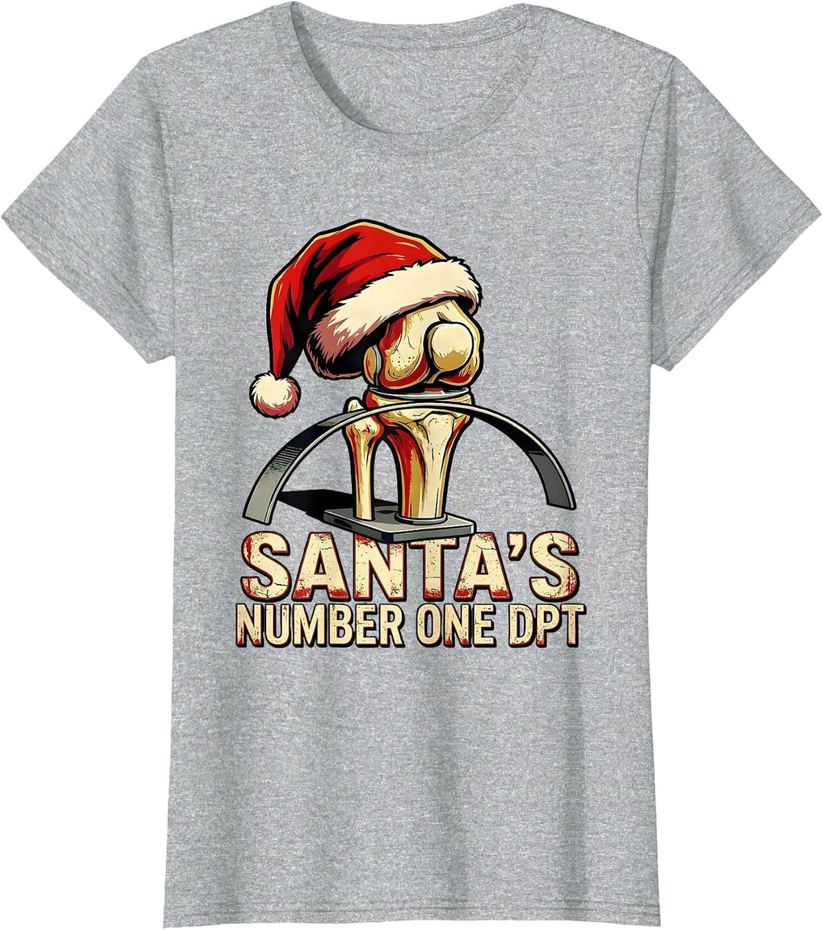 Santa's Number One DPT Bold Retro Physical Therapist T-Shirt - Heather Grey