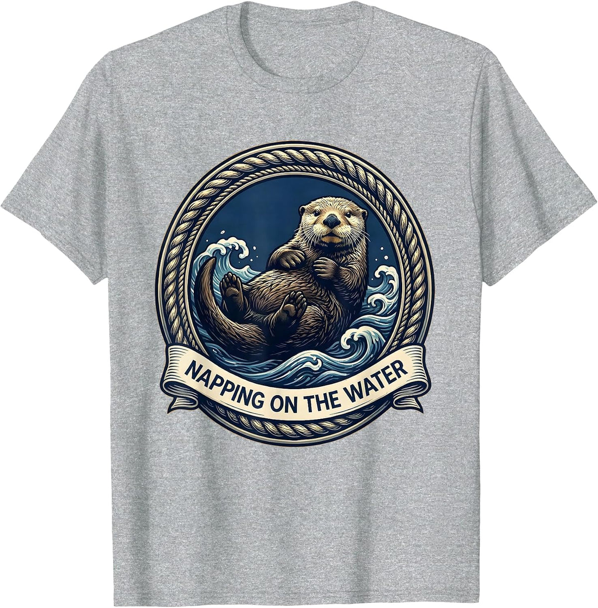 Men's Napping on the Water Sea Otter Design T-Shirt - Heather Grey