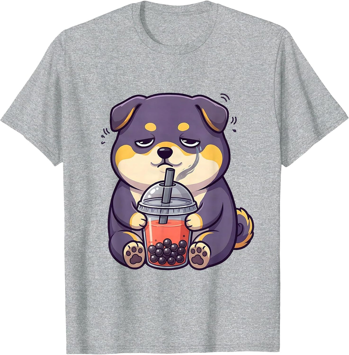 Men's Shiba Inu Boba Tea Kawaii Anime Aesthetic T-Shirt - Heather Grey