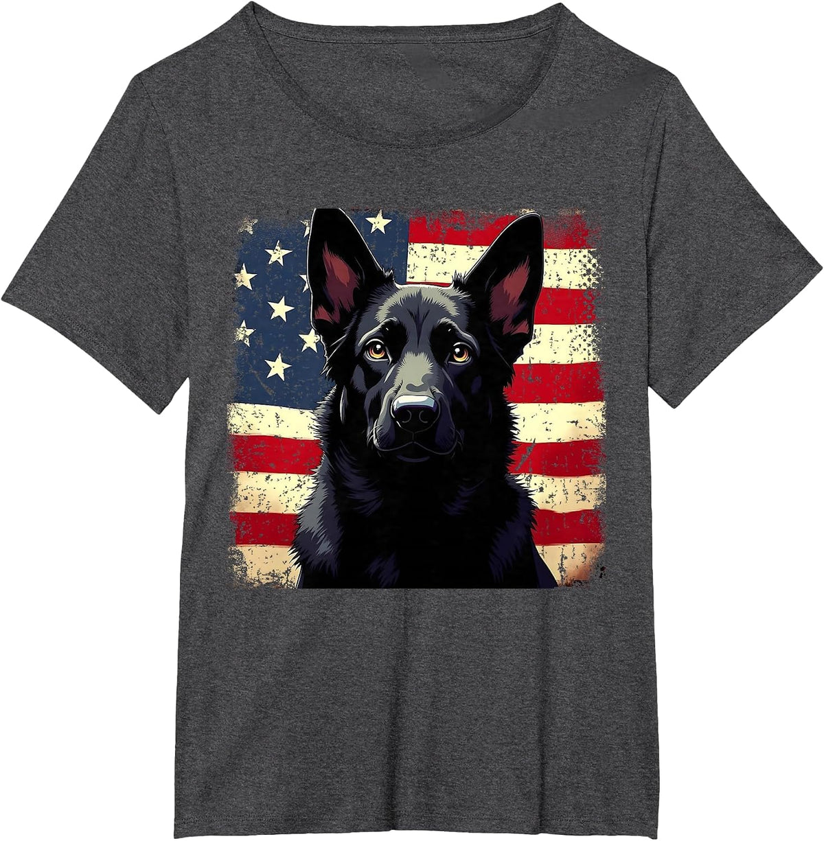 Patriotic Black German Shepherd USA American Flag Dog Lover T-Shirt - Dark Heather Grey
