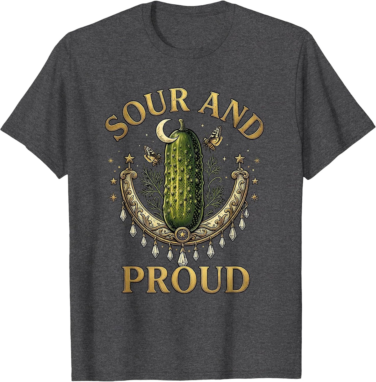 Men's Sour and Proud Funny Pickle Graphic Design T-Shirt - Dark Heather Grey