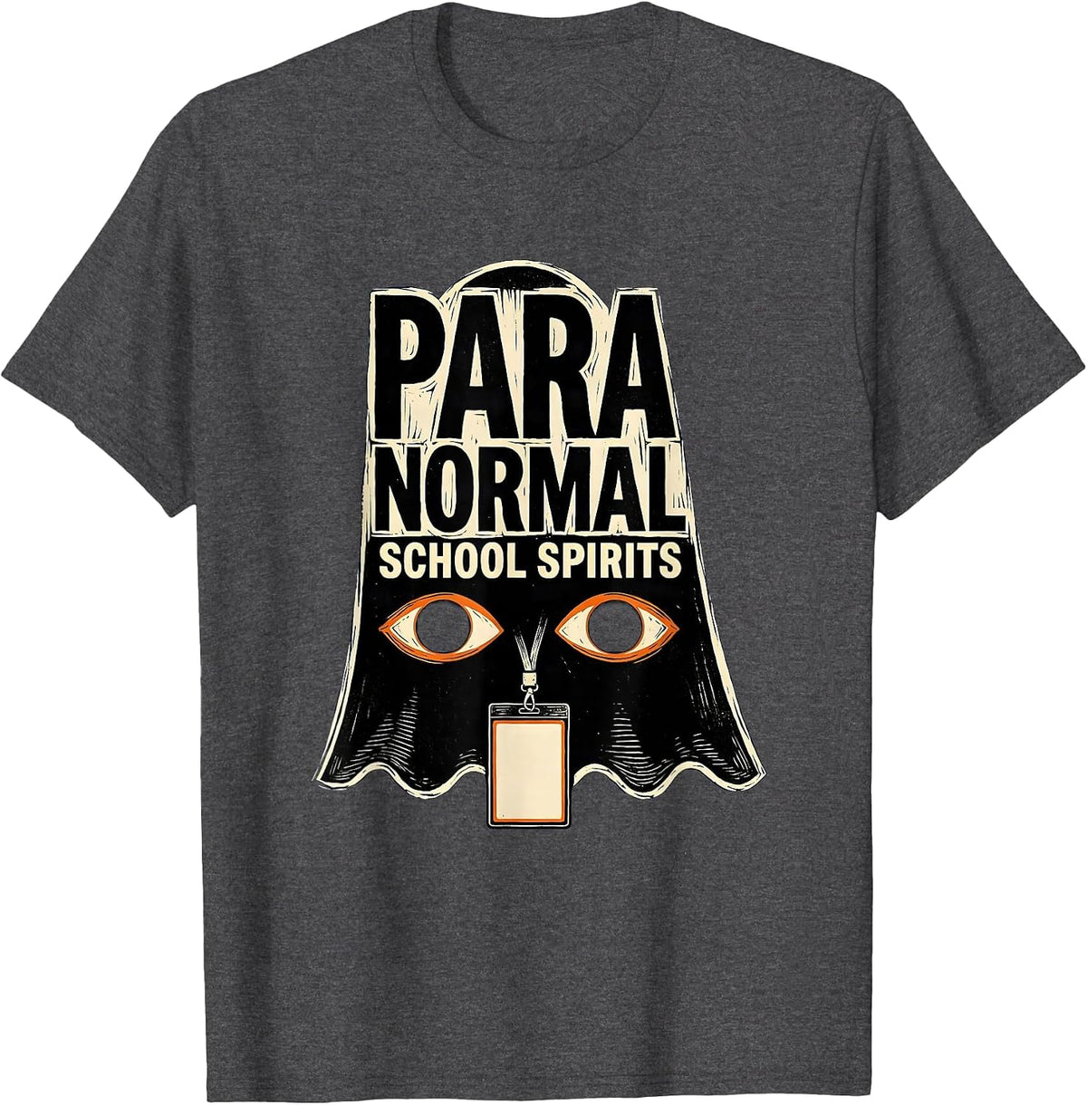 Para Normal School Spirits Linocut Ghost Paraeducator T-Shirt - Dark Heather Grey
