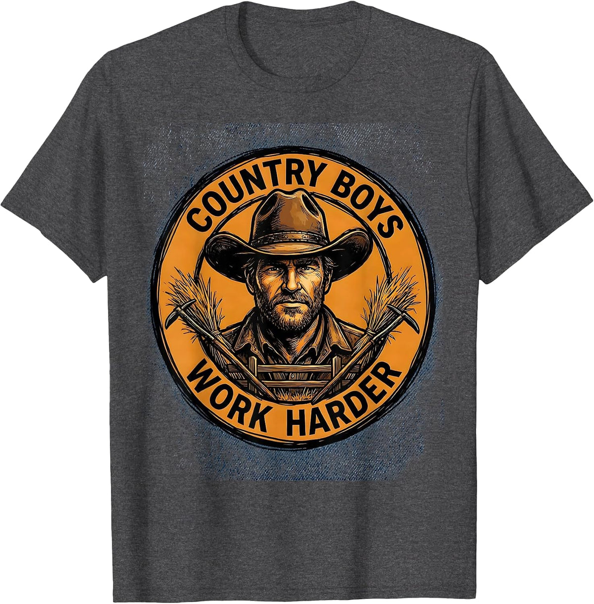 Country Boys Work Harder Rural Pride Design T-Shirt - Dark Heather Grey