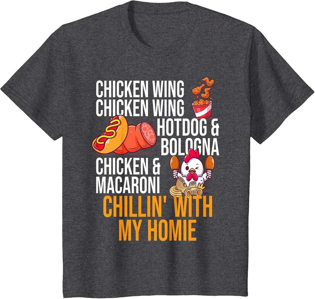 Chicken Wing Chicken Wing Hot Dog and Bologna T-Shirt - Dark Heather Grey