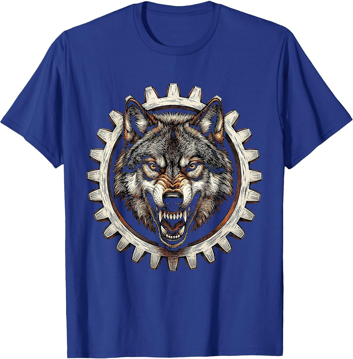 Men's Wolf Head Motorcycle Sprocket Gear Graphic T-Shirt - Royal Blue