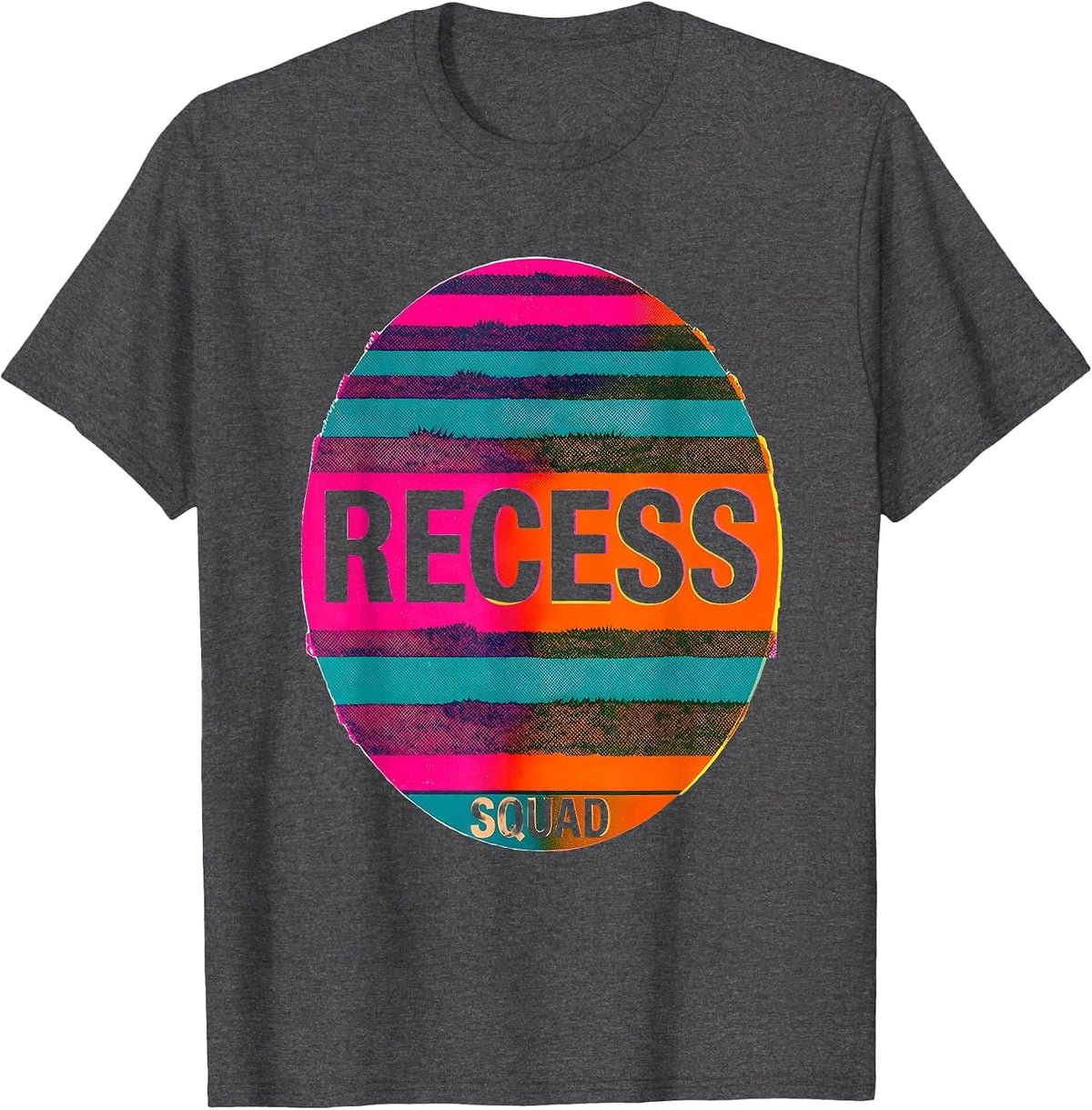 Recess Squad Risograph Back To School Staff Appreciation T-Shirt - Dark Heather Grey