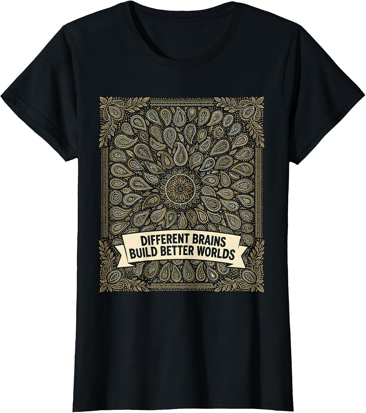 Different Brains Build Better Worlds Autism Design T-Shirt - Black