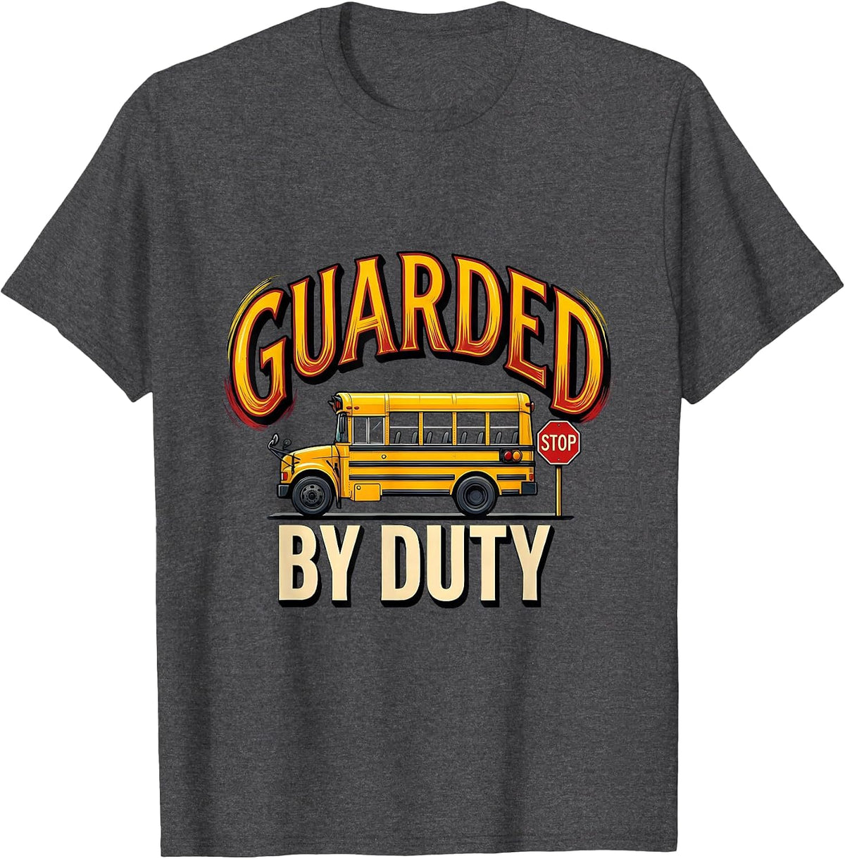 Guarded By Duty Vintage School Bus Driver Appreciation T-Shirt - Dark Heather Grey