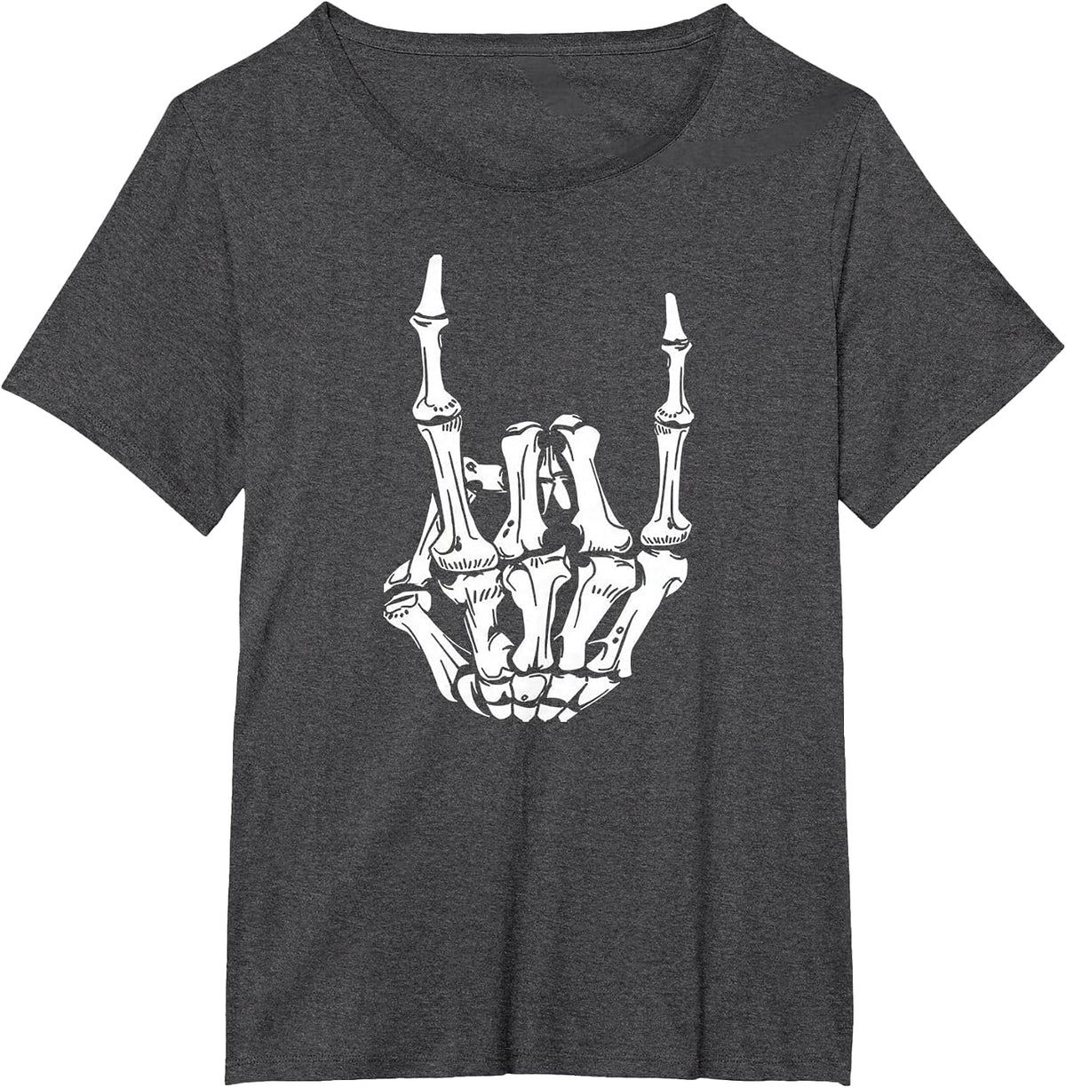 Trendy Rocker Skeleton Hand Rock On Funny Halloween Costume T-Shirt - Dark Heather Grey