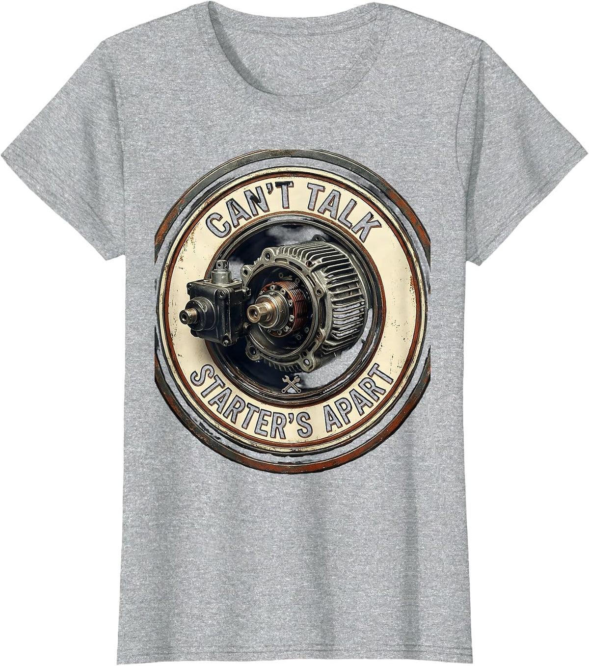 Can't Talk Starter's Apart Vintage Mechanic Garage Auto T-Shirt - Heather Grey