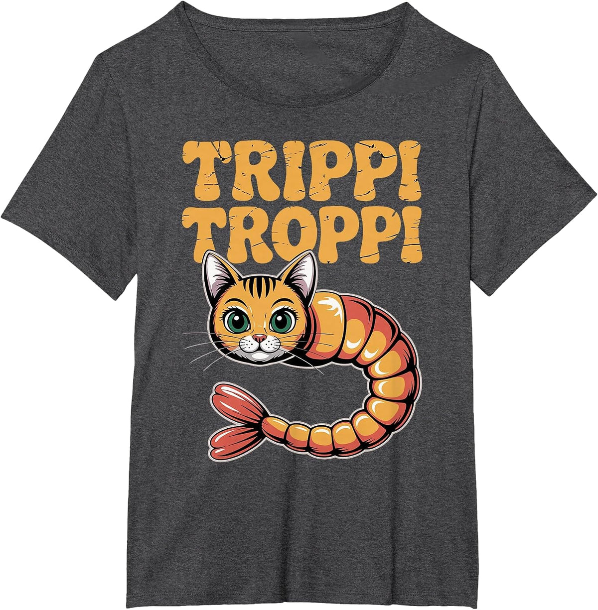 Trippi Troppi Shrimp Cat Italian Brainrot Retro 70s Meme T-Shirt - Dark Heather Grey