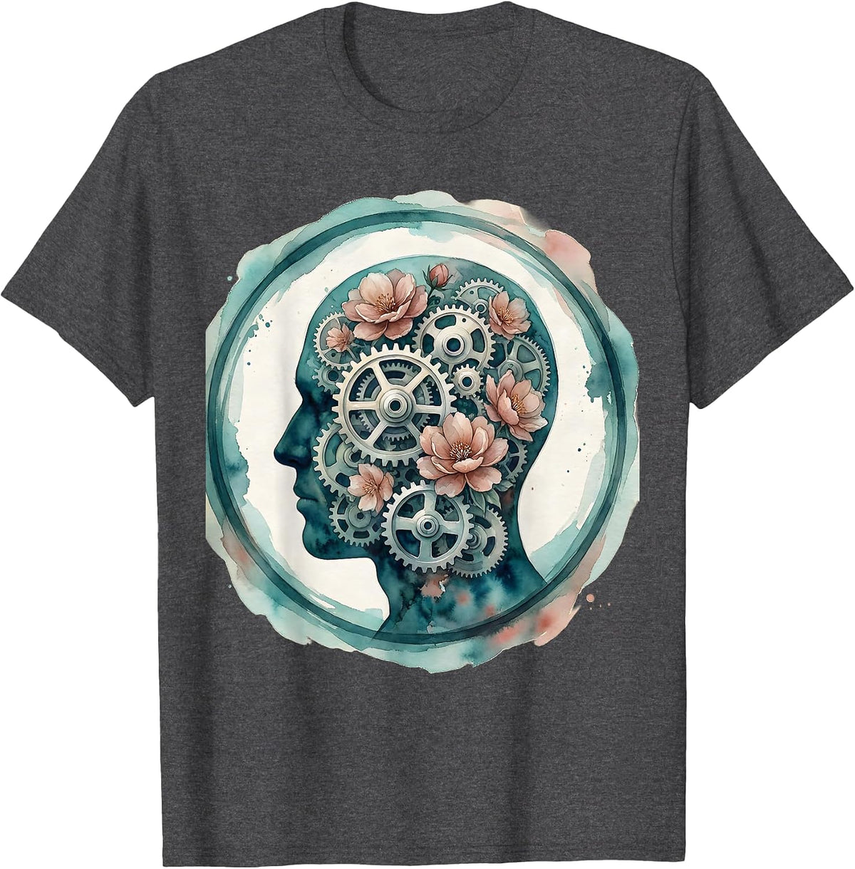 Men's Celebrate Minds of All Kinds Gears Brain Art T-Shirt - Dark Heather Grey