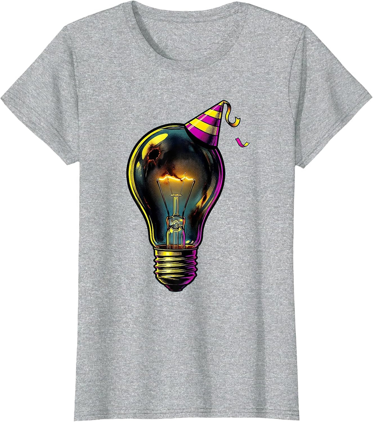 Labor Day Burnt Out Lightbulb Party Hat Tee T-Shirt - Heather Grey