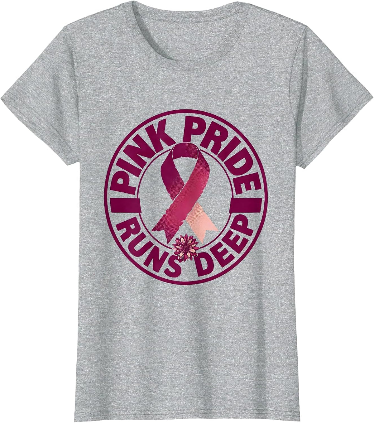 Pink Pride Runs Deep Breast Cancer Awareness T-Shirt - Heather Grey