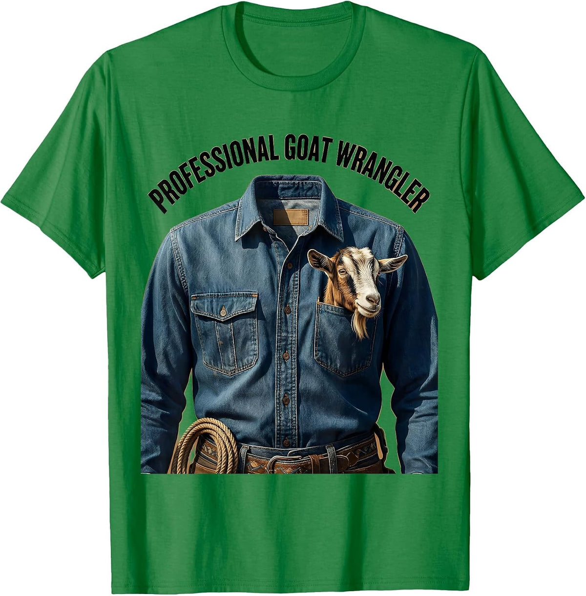 Men's Professional Goat Wrangler Funny Goat Design T-Shirt - Kelly Green
