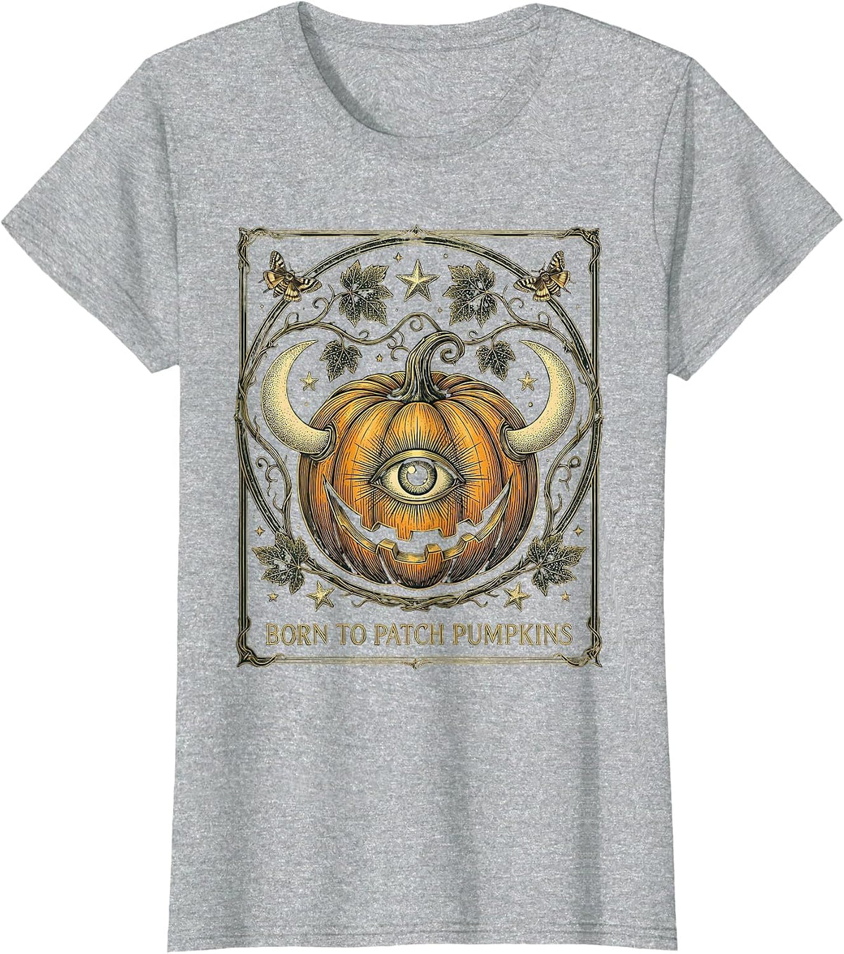 Women's Born to Patch Pumpkins Fall Harvest Design T-Shirt - Heather Grey