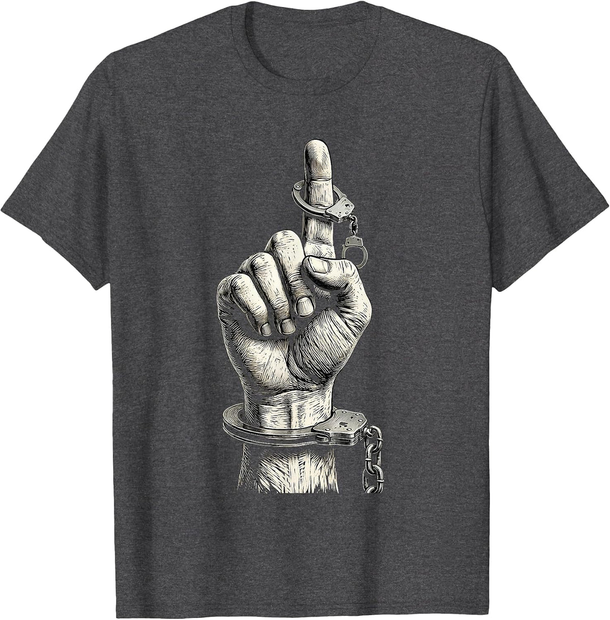 Men's Handcuffs Dangling Finger Law Enforcement Graphic T-Shirt - Dark Heather Grey