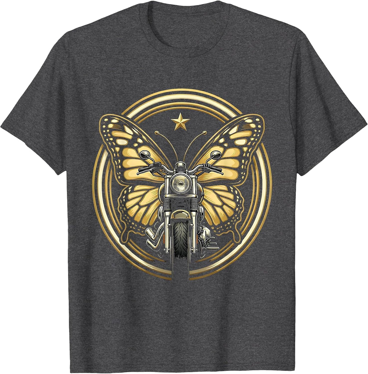 Men's Butterfly Wings Motorcycle Exhaust Smoke Biker T-Shirt - Dark Heather Grey