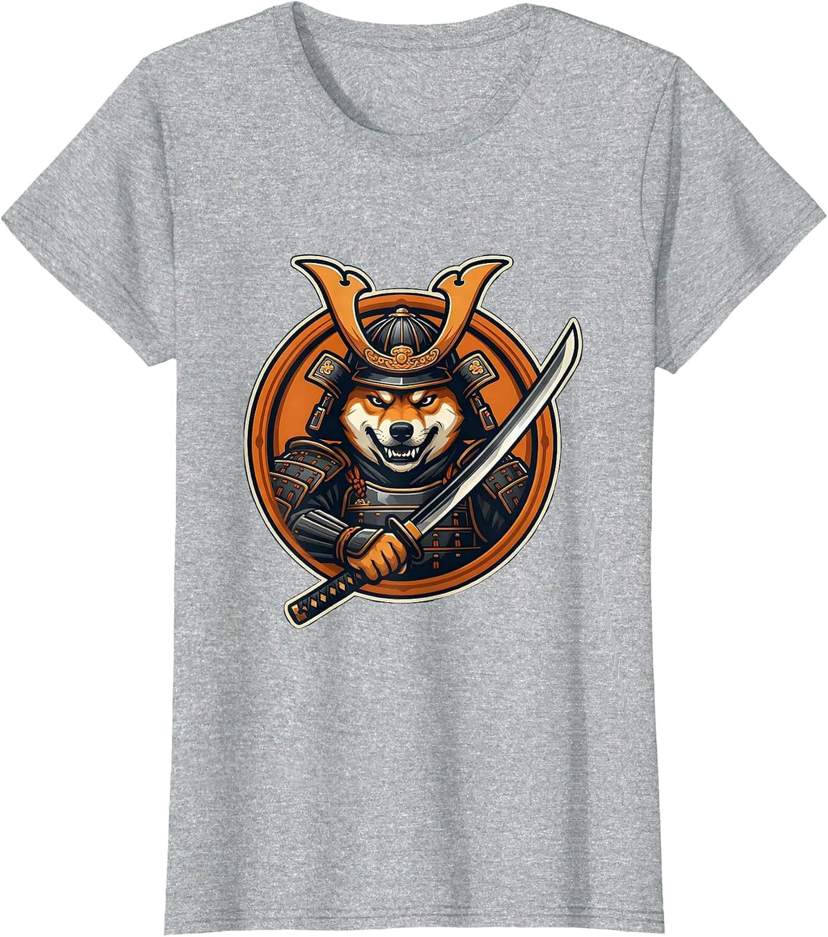 Shiba Inu Samurai Katana Warrior Dog Graphic T-Shirt - Heather Grey