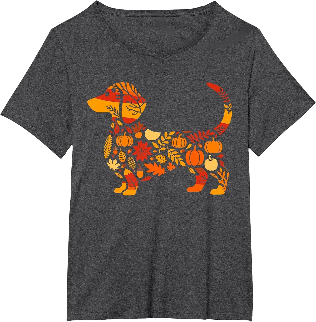 Autumn Pumpkin Fall Dachshund Thanksgiving Womens Mens Kids T-Shirt - Dark Heather Grey