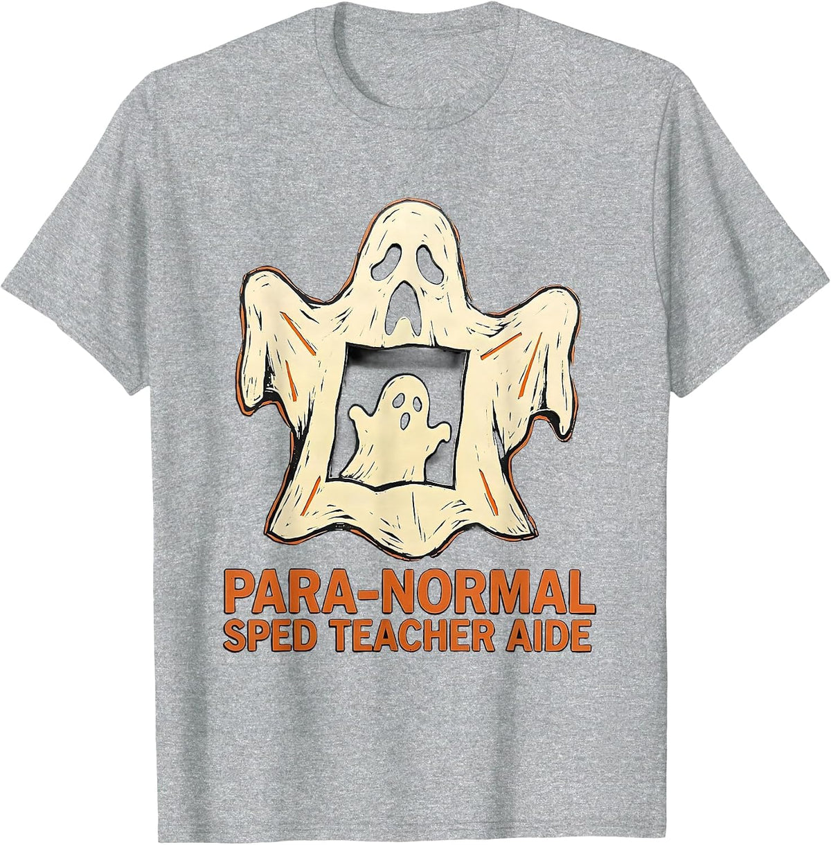 Men's Para-Normal SPED Teacher Aide Ghost Linocut Halloween T-Shirt - Heather Grey